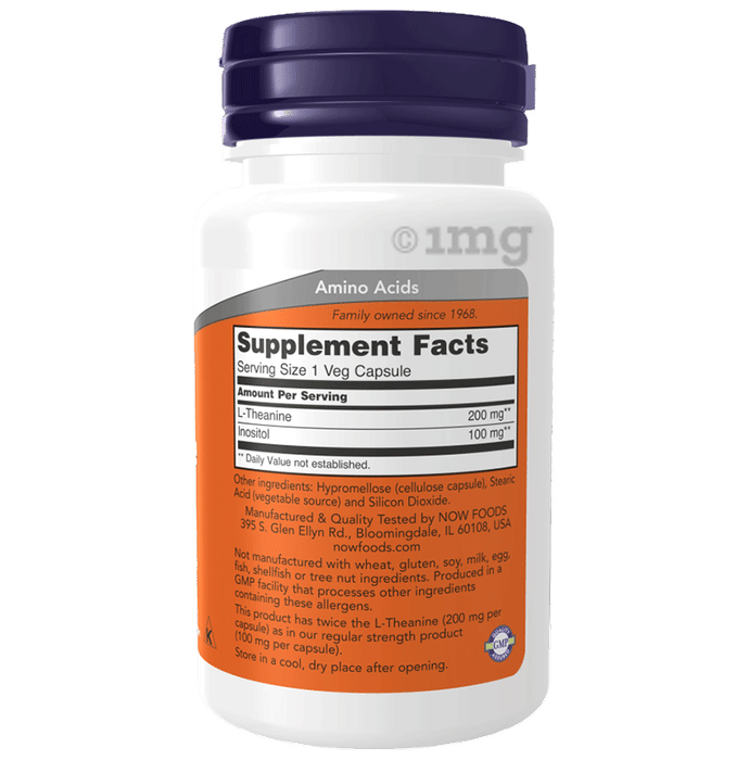 Caffeine Pills NOW Foods L-Theanine 200mg Double Strength - 120 Veg  Capsules