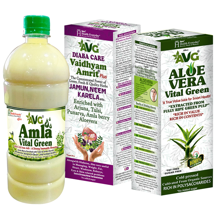 AVG Combo Pack of Amla Vital Green, Aloe Vera & Vaidhyam Amrit Plus (1000ml Each)