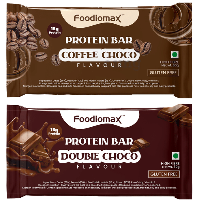 Foodiomax Protien Bar (60gm Each) 2 Coffee Choco & 2 Double Choco