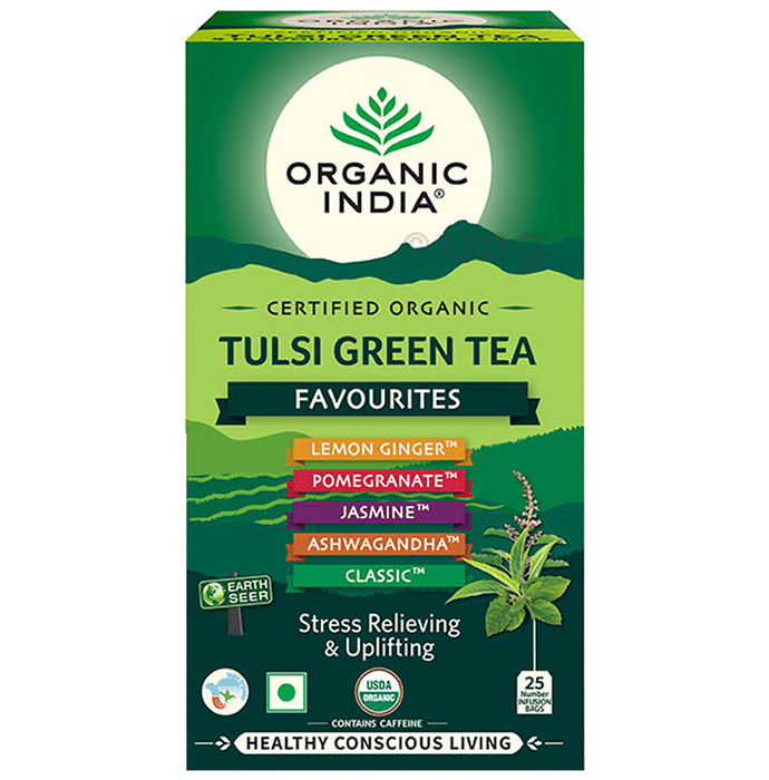 Organic India Certified Organic Tulsi Green Tea Favourites Stress Relieving & Uplifting Mint