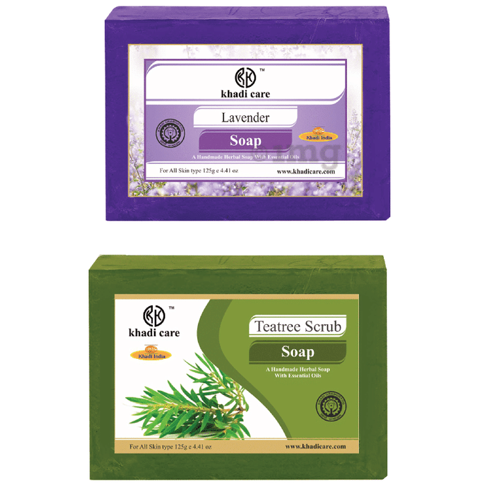 Khadi Care Combo Pack of Herbal Lavender Soap & Teatree Soap (125gm Each)
