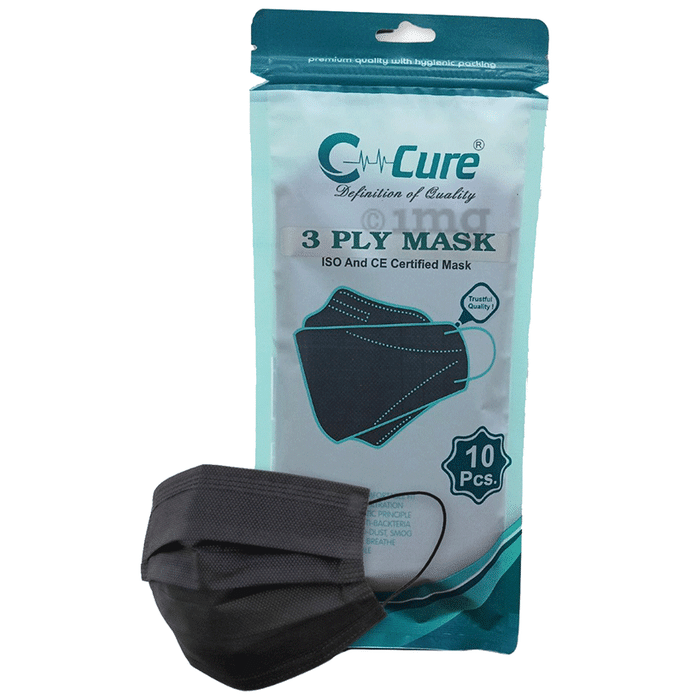 C Cure 3 Ply Anti Pollution Disposable Face Mask (10 Each) Black