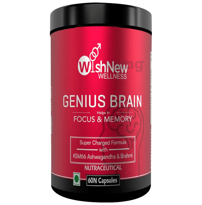 Wishnew Wellness Genius Brain Capsule for Focus & Memory with KSM 66 Aswagandha & Brahmi
