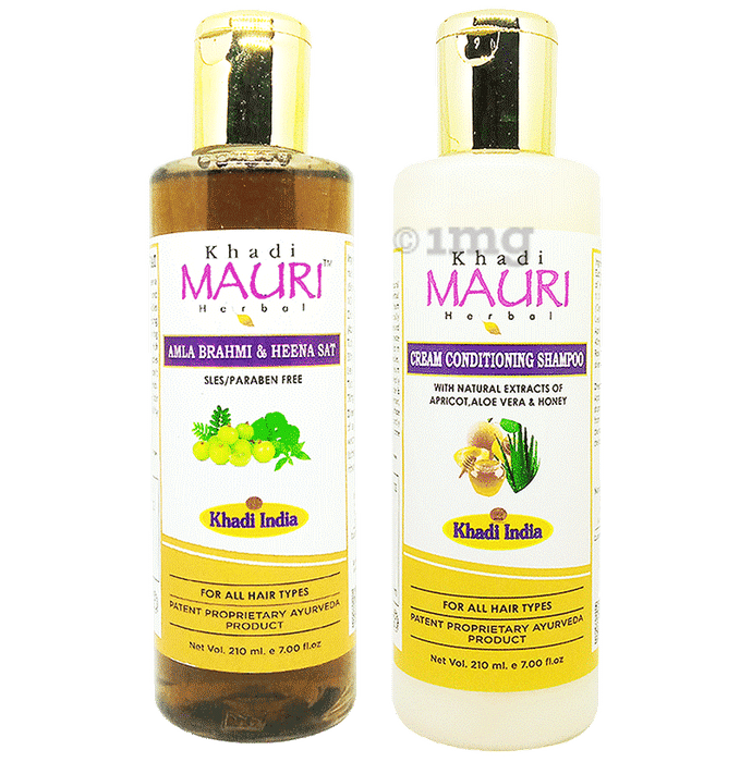 Khadi Mauri Herbal Combo Pack of Amla Brahmi Heena & Cream Conditioning Shampoo (210ml)