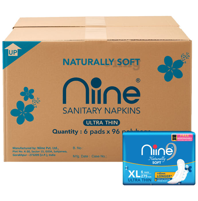 Niine Naturally Soft Pads (6 Each) with Biodegradable Disposal Bag Inside Free XL
