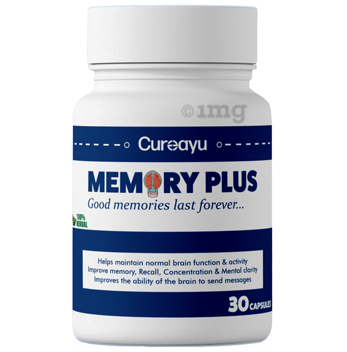 Cureayu Memory Plus Capsule| Made with Amla, Brahmi & More | For Improved Brain Functions |100% Herbal