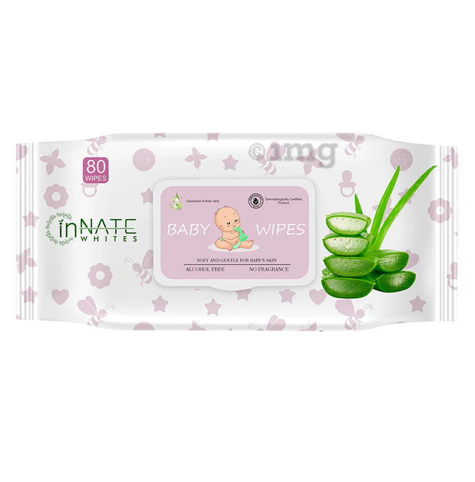 Innate Whites Alcohol Free Baby Wipes with Aloe Vera (80 Each) With Fliptop Lid