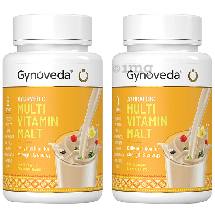 Gynoveda Ayurvedic Multi Vitamin Malt (250gm Each) for Strength & Energy | Ragi & Jaggery Chocolate