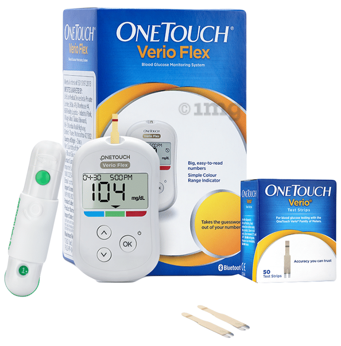 OneTouch Verio Combo of Flex Glucometer with 10 Test Strips Free and 50 Test Strips