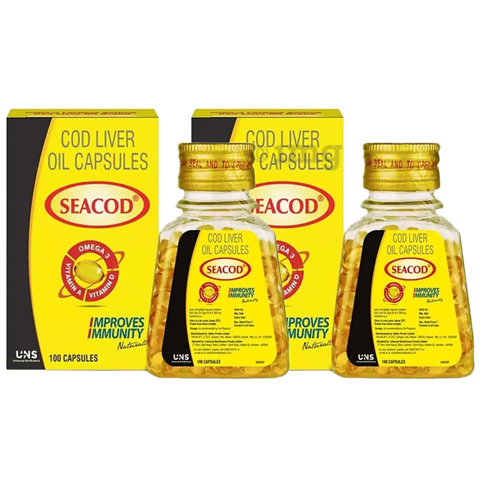 Seacod Cod Liver Oil  Soft Gelatin Capsule with Omega 3, Vitamin A and D Gelatin ( 100  Each)