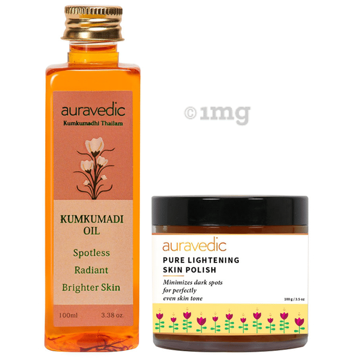 Auravedic Combo Pack of Kumkumadi Oil (100ml) & Pure Lightening Skin Polish (100gm)