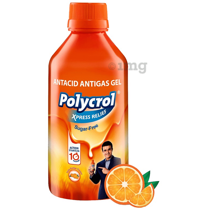 Polycrol Xpress Relief Sugar-Free Antacid Antigas Gel | Flavour Orange