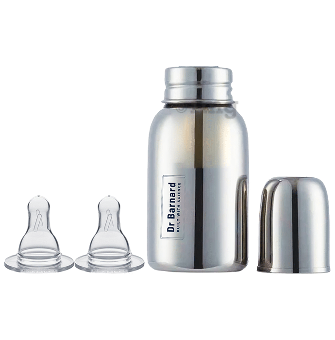 Dr Barnard Feeding Bottle for Baby | Zero Plastic | Made of SS304 Steel - Rust Free Stainless Steel | BPA Free | Anti Colic