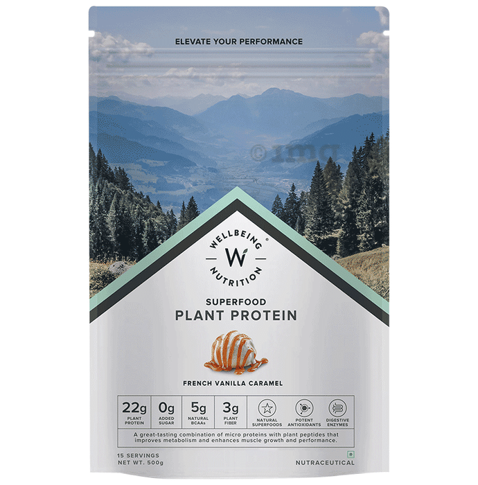 Wellbeing Nutrition Superfood Plant Protein for Muscle Growth & Metabolism | Flavour Powder French Vanilla Caramel