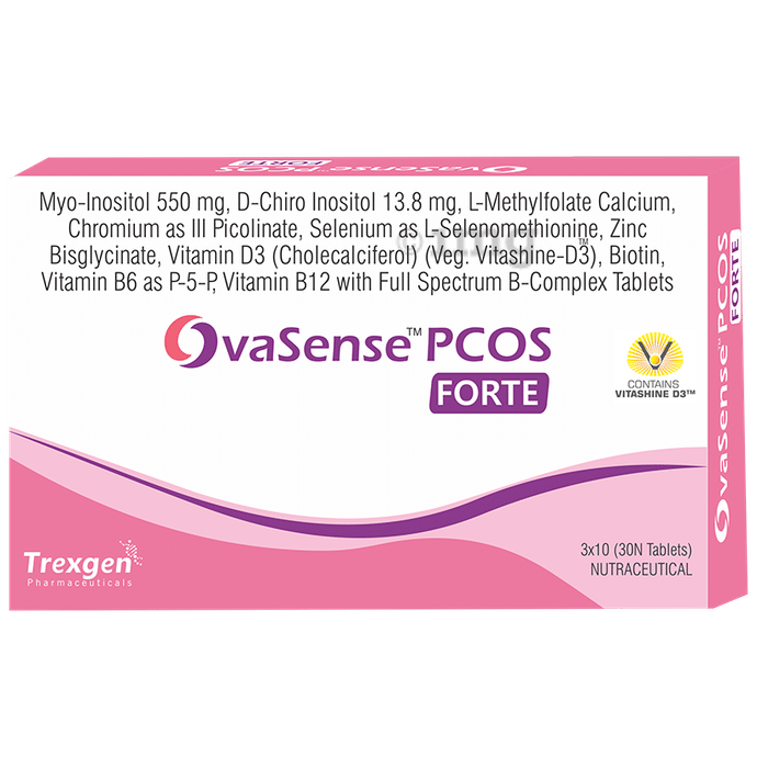 Trexgen OvaSense PCOS Forte with Myo-Inositol, Vitamin D3, Calcium, Zinc & Biotin | Tablet