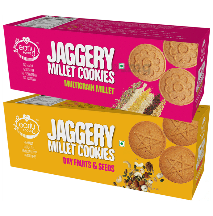 Early Foods Combo Pack of Jaggery Millet Cookies Multigrain Millet and Jaggery Millet Cookies Dry Fruits & Seeds (150gm Each)
