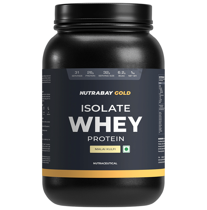 Nutrabay Gold Isolate Whey Protein for Muscles, Recovery, Digestion & Immunity | No Added Sugar  Malai kulfi