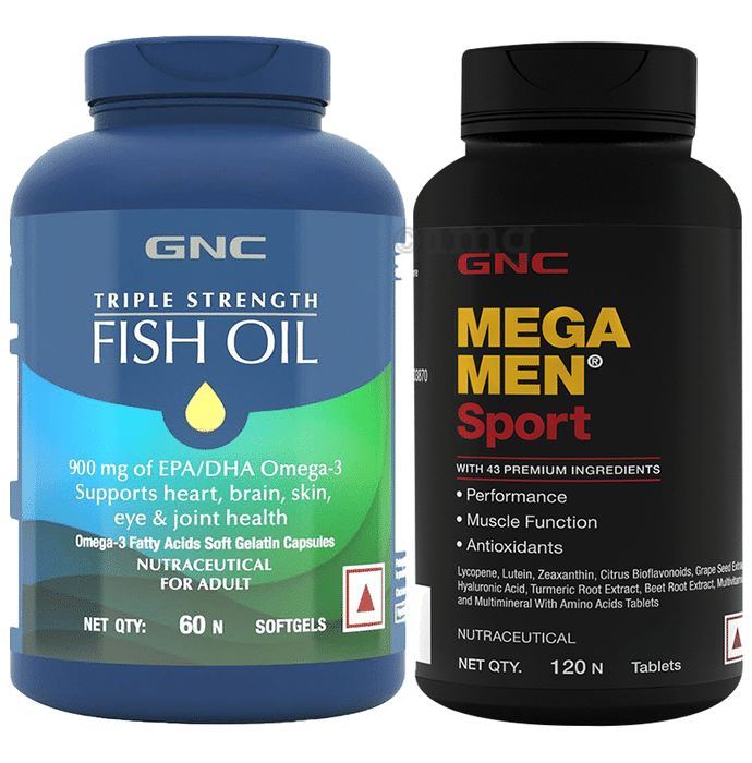 Combo Pack of GNC Triple Strength Fish Oil Softgel (60) & GNC Mega Men Sport Tablet (120)