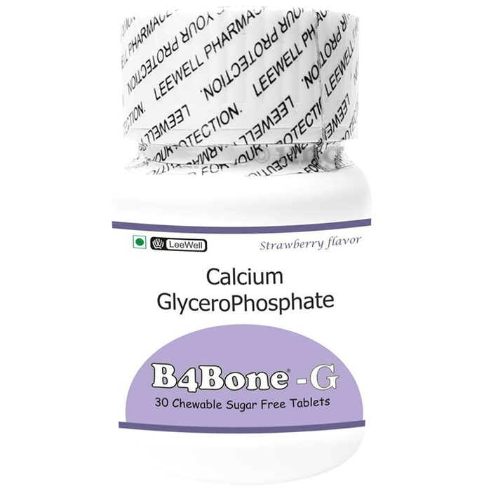 LeeWell B4Bone-G Chelated Calcium Glycero Phospate 345mg - Bone health, Acid Reducer & Interstitial Cystitis Support Chewable Tablet Sugar Free Strawberry