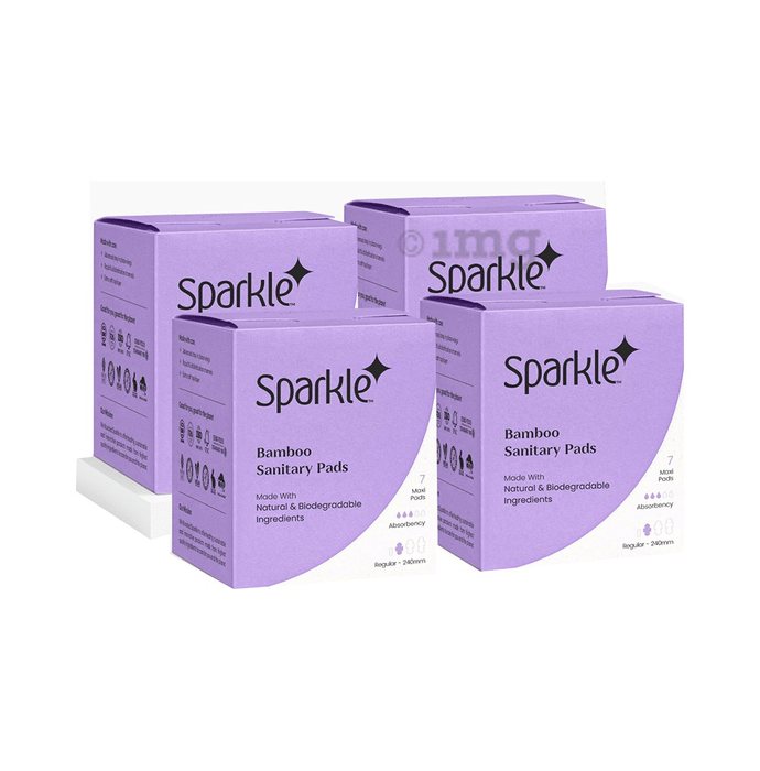 Sparkle Bamboo Sanitary Pads Mode with Natural & Biodegradable Ingredients (7 Each) Regular