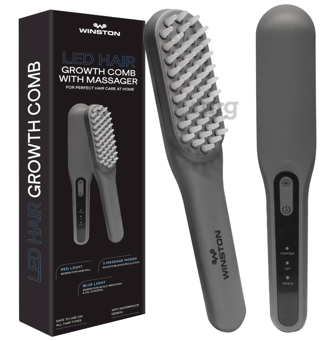 Winston LED Scalp Massage Therapy Comb to Boost Hair Regrowth and Reduces Hair Fall Grey