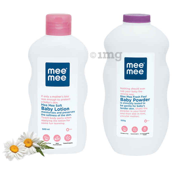 Mee Mee Combo Pack of Soft Baby Lotion and Fresh Feel Baby Powder (500ml Each)