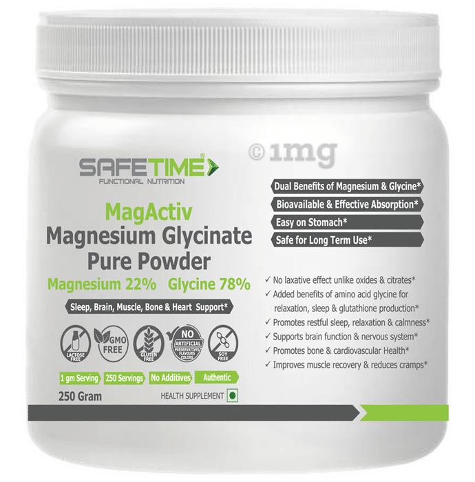 Safe Time Functional Nutrition MagActiv Magnesium Glycinate Pure Powder