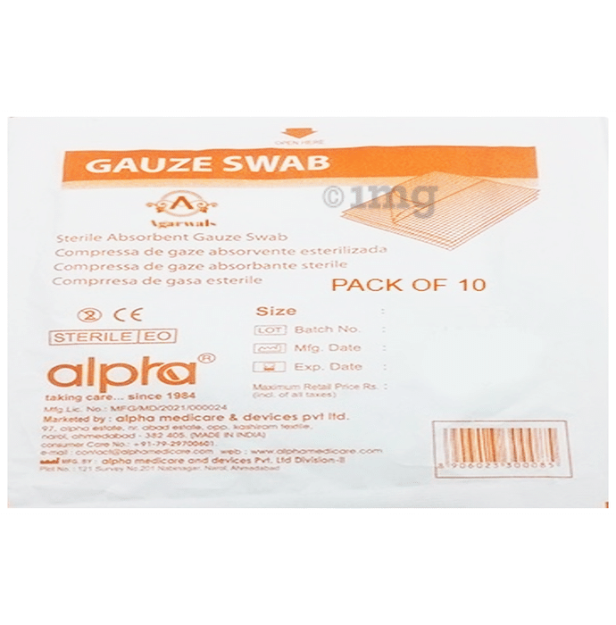 Agarwals  Alpha Absorbent Gauze Swabs Sterile 10cm x 10cm x 12ply