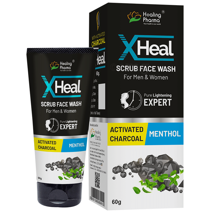 Healing Pharma X Heal Scrub Face Wash (60ml Each) Activated Charcoal Menthol
