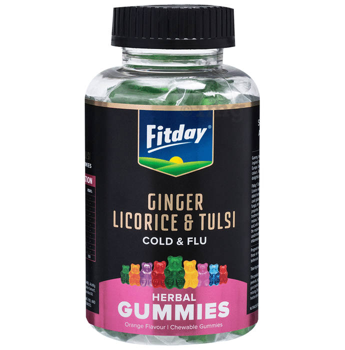 Fitday Ginger Licorice & Tulsi Cold & Flu Herbal Gummies Orange