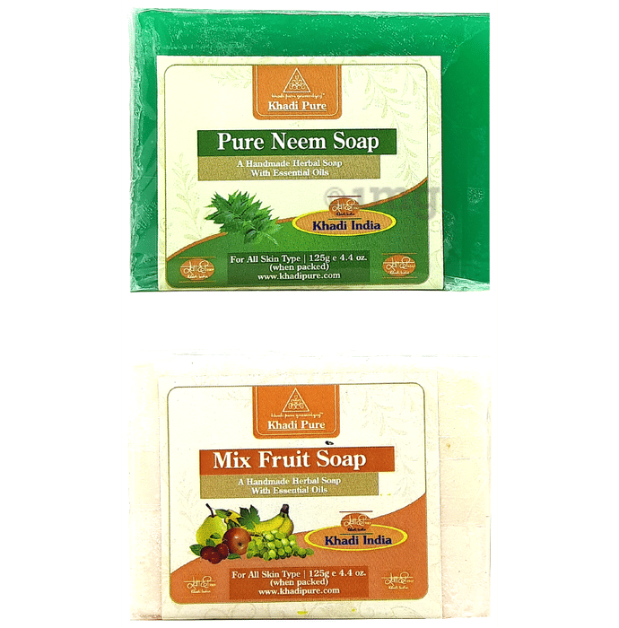 Khadi Pure Combo Pack of Pure Neem Soap & Mix Fruit Soap (125gm Each