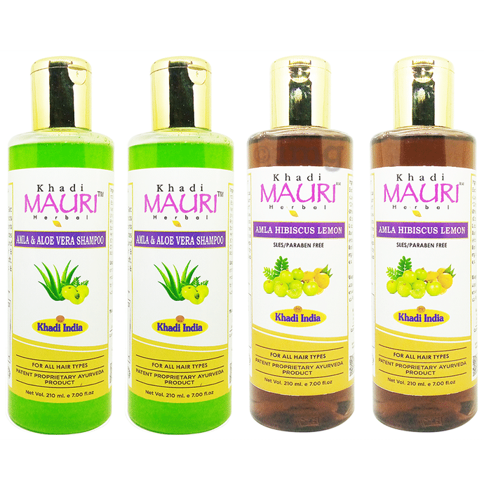 Khadi Mauri Herbal Combo Pack of Amla AloeVera & Amla Hibiscus Lemon Shampoo(210ml Each)