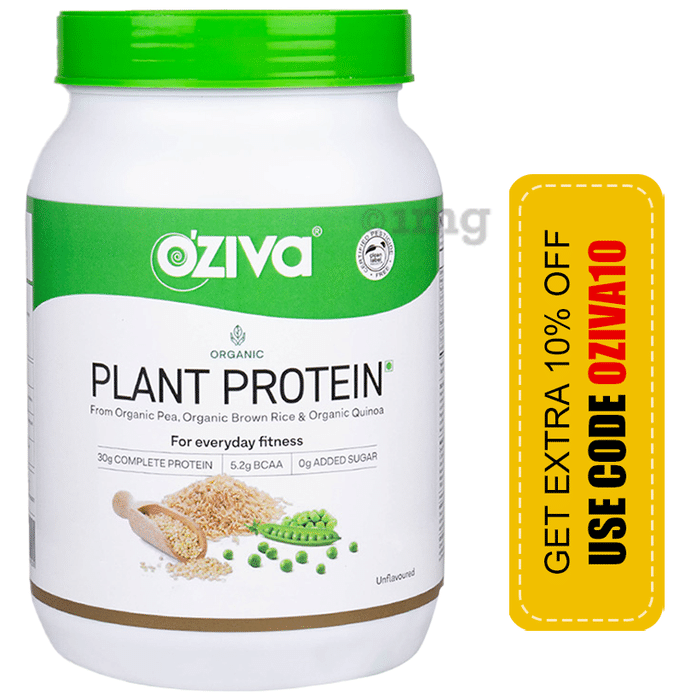 Oziva Organic Plant Protein from Organic Pea, Brown Rice & Quinoa for Everyday Fitness | Unflavoured