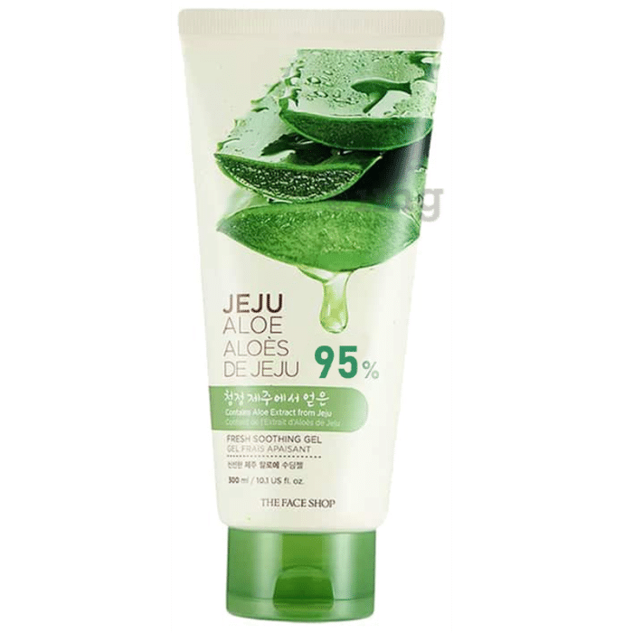 The Face Shop Jeju Aloe Fresh Soothing Gel Tube With Vitamin E, Pure Non Sticky Aloe Gel For Body, Face & Hair