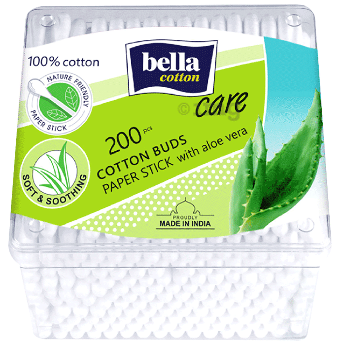 Bella Cotton Buds with Paper Stick Aloe Vera Extract Box