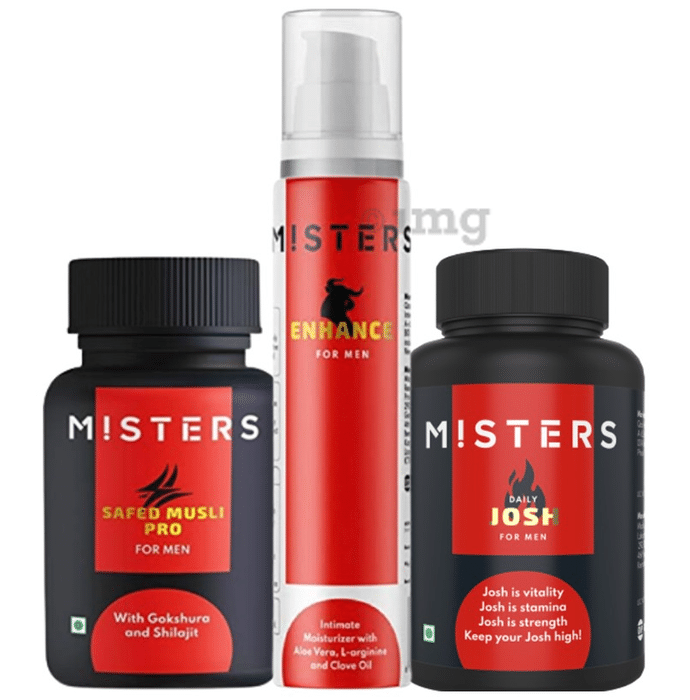 Misters Combo Pack of Daily Josh for Men 60 Veg Capsule, Enhance for Men Intimate Moisturizer 50gm and Safed Musli Pro for Men 60 Veg Capsule