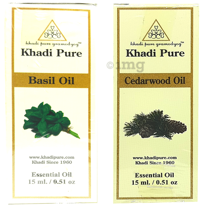 Khadi Pure Combo Pack of Basil Oil & Cedarwood Oil (15ml Each)