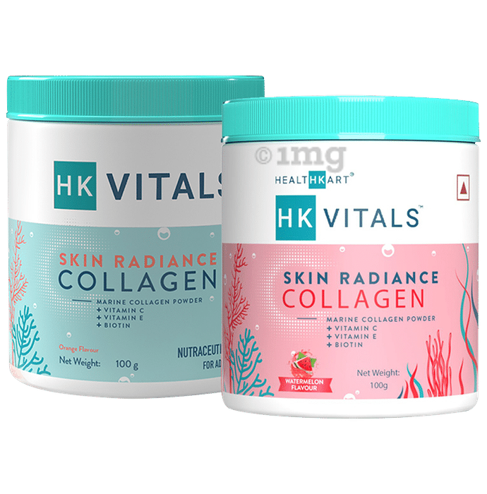 Healthkart HK Vitals Skin Radiance Collagen Powder (100gm Each) | Flavour Orange and Watermelon