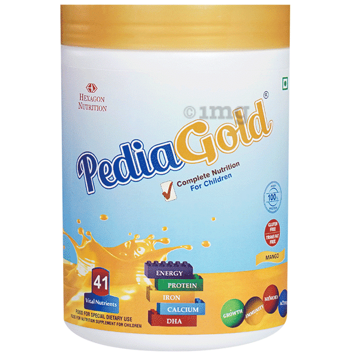 PediaGold with Protein, Iron, Calcium & DHA | For Kids' Growth & Immunity | Flavour Mango Powder