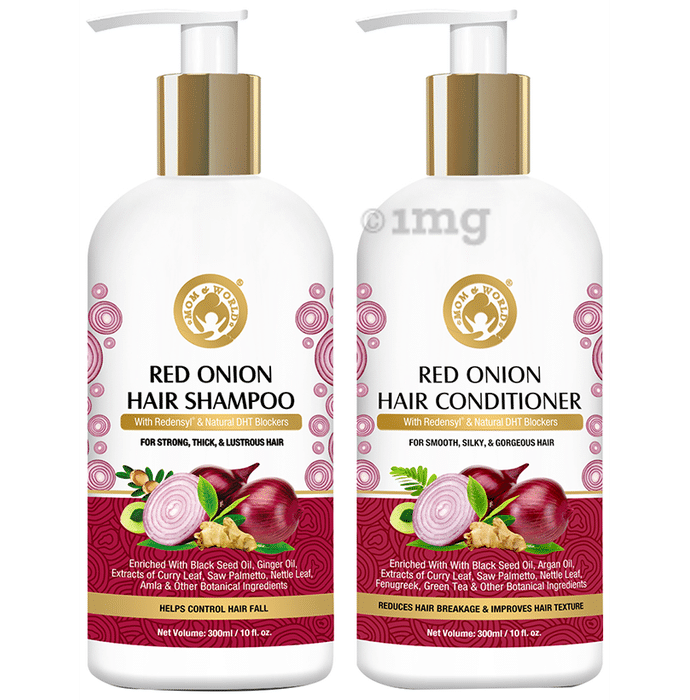 Mom & World Combo Pack of Red Onion Hair Shampoo & Red Onion Hair Conditioner (300ml Each)