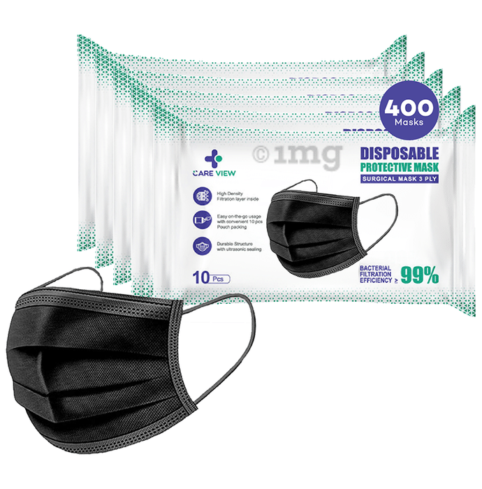 Care View 3 Ply Surgical Disposable Protective Mask (10 Each) Black