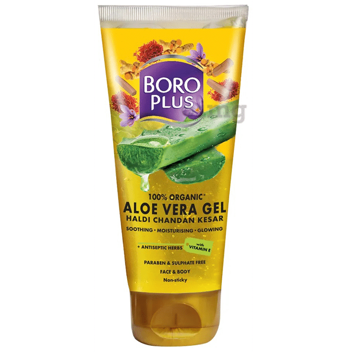 Boroplus Haldi Chandan Kesar 100% Organic Aloe Vera Gel with Vitamin E | Paraben & Sulphate-Free