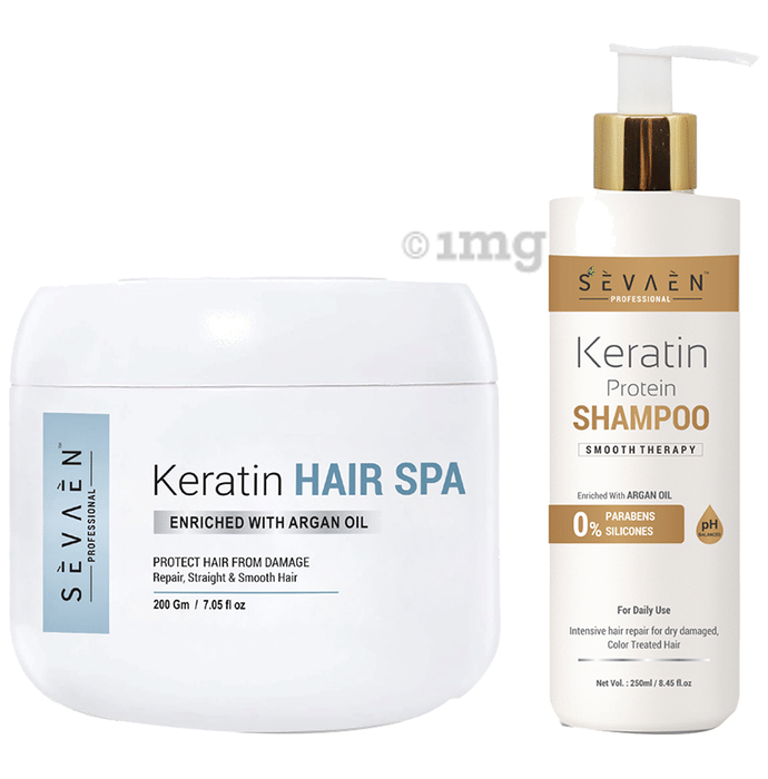 Sevaen Professional Combo Pack of Keratin Hair Spa Enriched with Argan Oil 200gm and Keratin Protein Shampoo 250ml