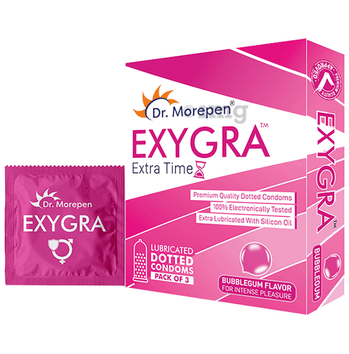 Dr. Morepen Exygra Dotted Condoms with Extra Lubricated Silicon Oil Bubblegum