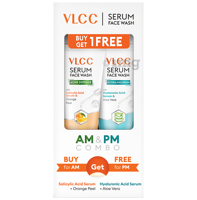 VLCC Acne Defense Orange Peel & Hydra Nourish Aloevera Serum Face Wash AM & PM Combo