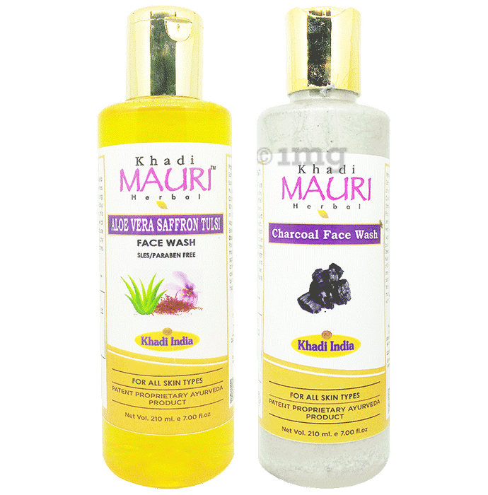 Khadi Mauri Herbal Combo Pack of  Aloe vera Saffron Tulsi & Charcoal Face Wash (210ml Each)