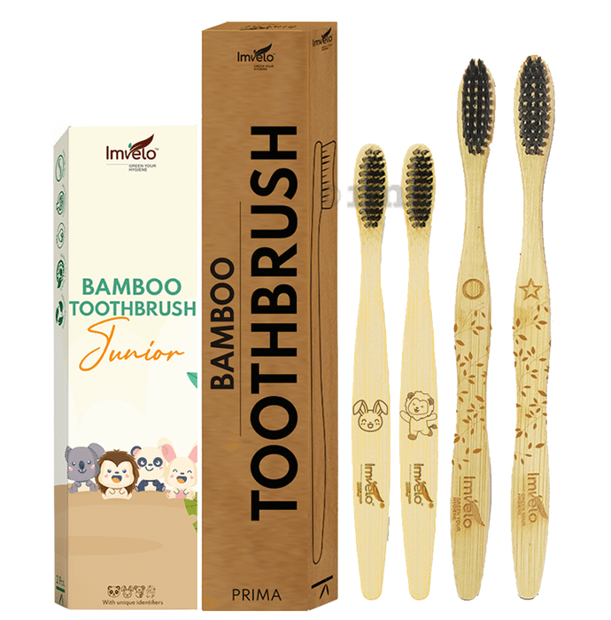 Imvelo Combo Pack of Bamboo Toothbrush Junior & Prima Bamboo Toothbrush (2 Each)