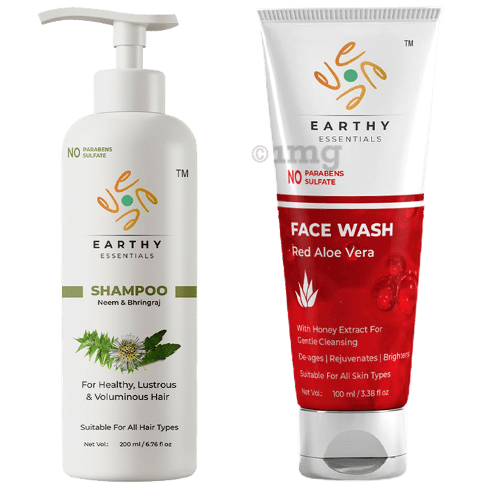 Earthy Essentials Combo Pack of Neem & Bhringraj Shampoo 200ml & Red Aloe Vera Face wash 100ml