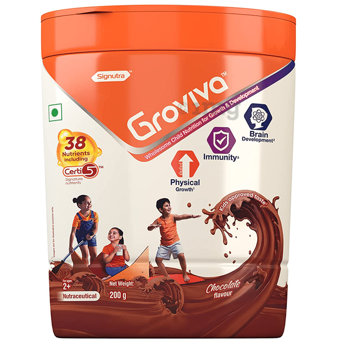Groviva Child Nutrition for Physical Growth, Brain Development & Immunity | Flavour Chocolate Powder