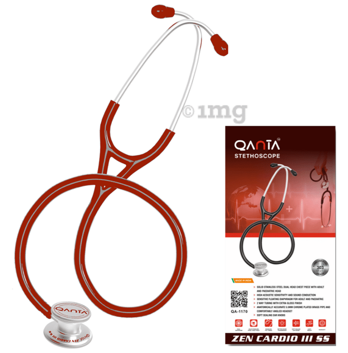 Qanta QA-1170 Zen Cardio III SS Cardiology Stethoscope, SS & Dual Head Chest Piece Red